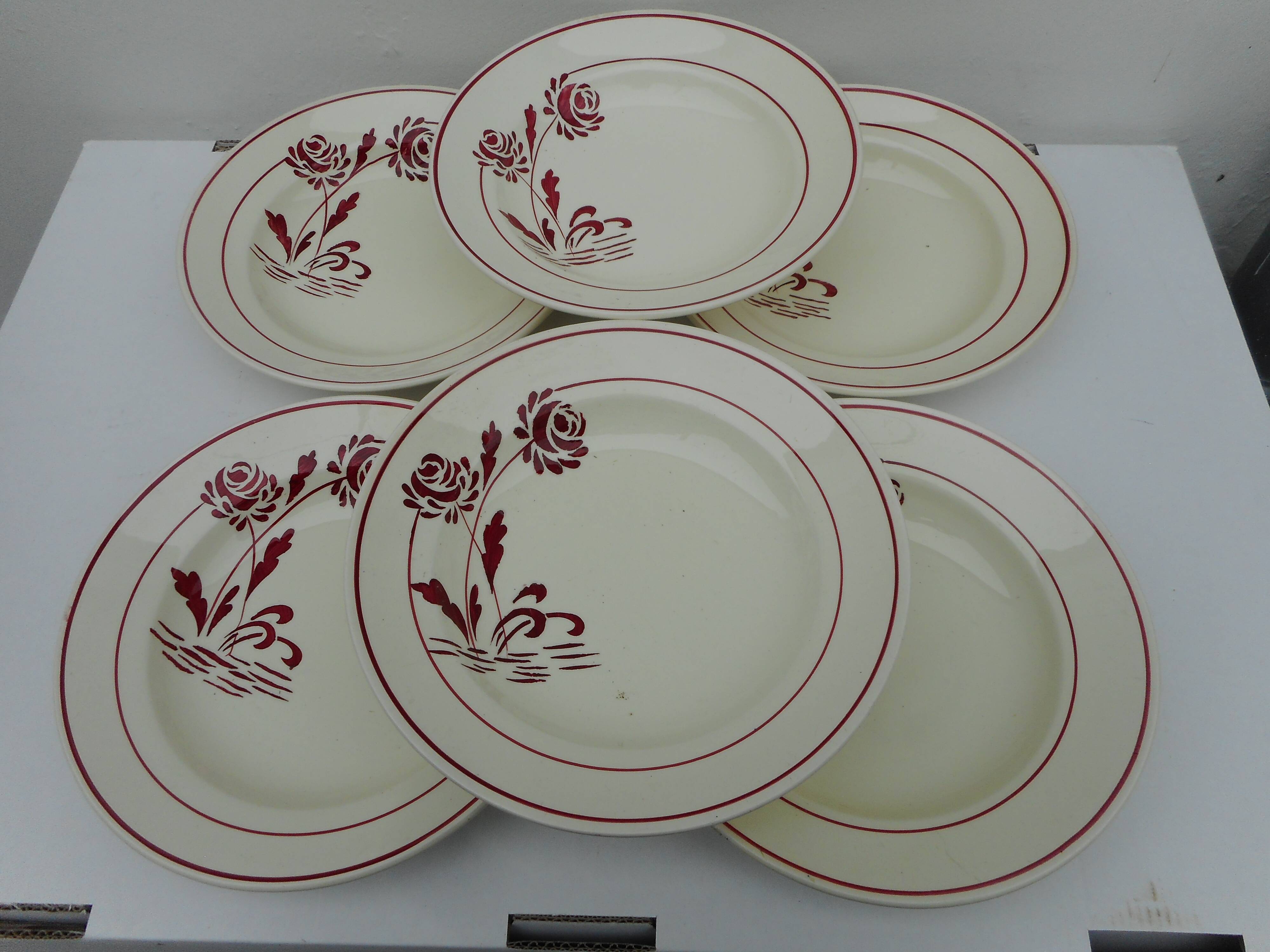 Six hollow earthenware plates