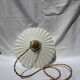 Vintage suspension opaline pleated lampshade with golden threads and claw socket.