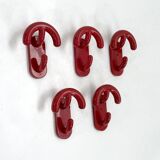 Set of 5 red coat hooks by Con&Con Italy, 1970