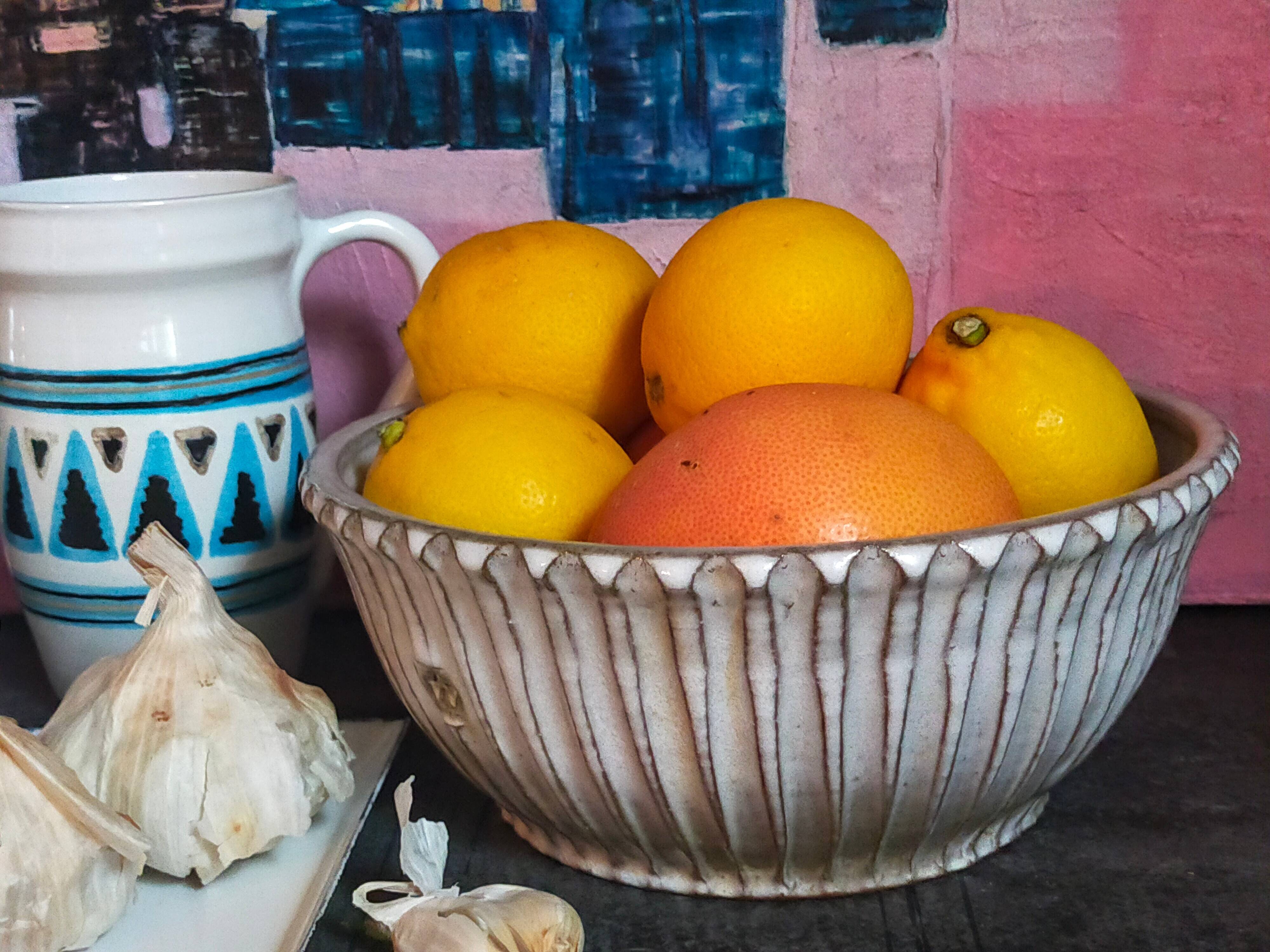 Vintage fluted enameled earthenware potter's salad bowl