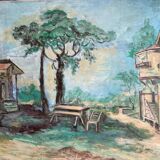 French Provence Landscape Vintage Oil Painting