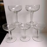Set of 5 champagne glasses in crystal engraved 50s