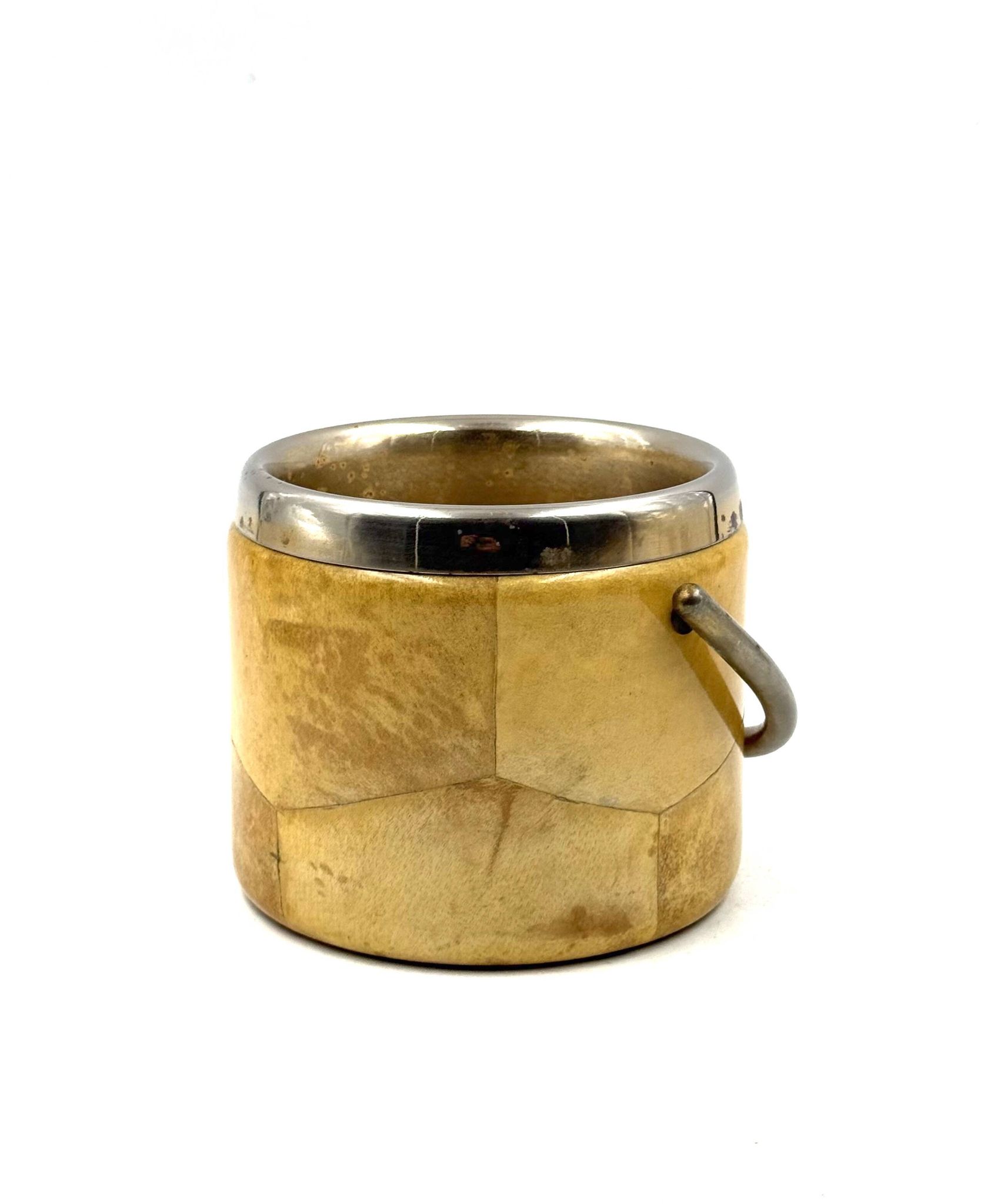 Mid-century cream parchment ice bucket, Aldo Tura Italy 1950s