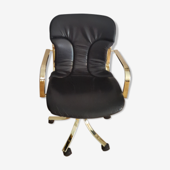 Fauteuil cuir et chrome doré