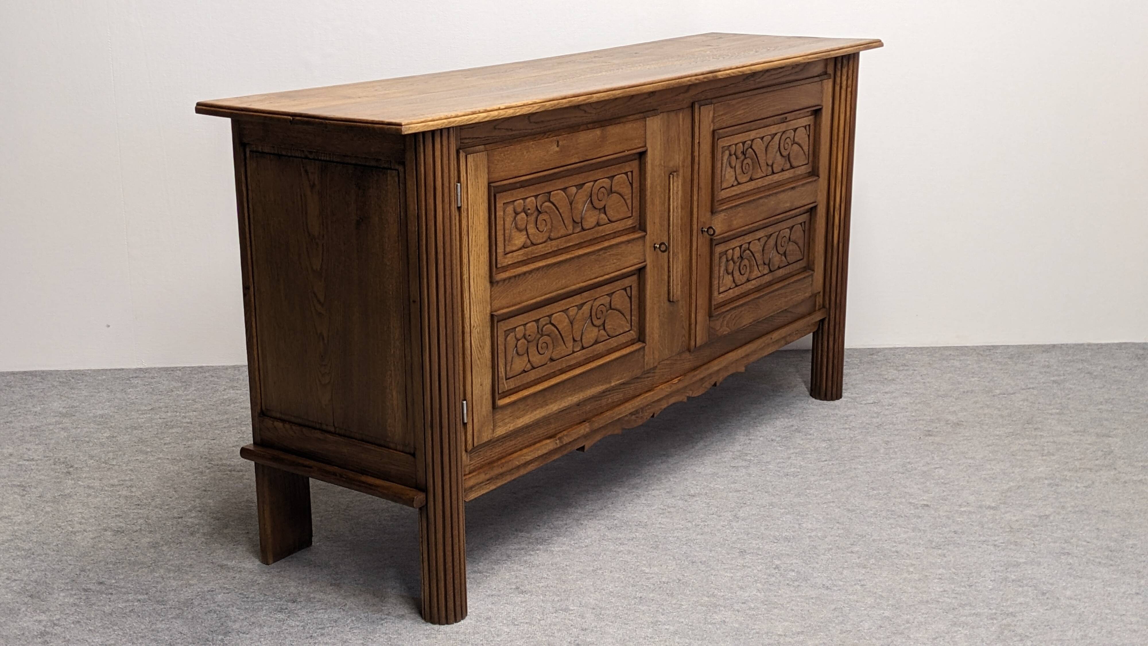 Brutalist oak sideboard attributed to Joseph Savina, France circa 1950.