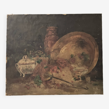 Huile sur toile - Nature morte - Verjot 1917