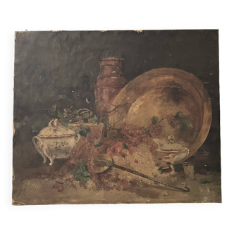 Huile sur toile - Nature morte - Verjot 1917