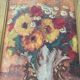 Huile sur panneau ancienne encadrée bouquet de fleurs