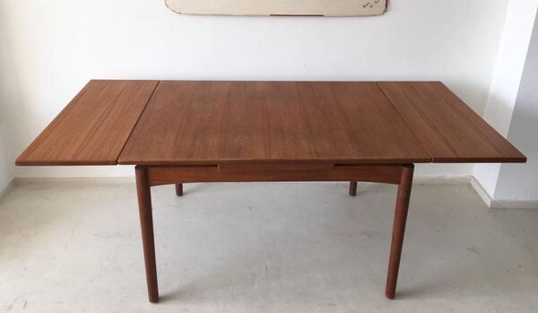 Table à manger extensible en teck scandinave à rallonge 1960s