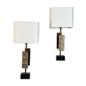 Pair of Dioniso Table Lamps in Marble and Brass by Angelo Brotto, Esperia