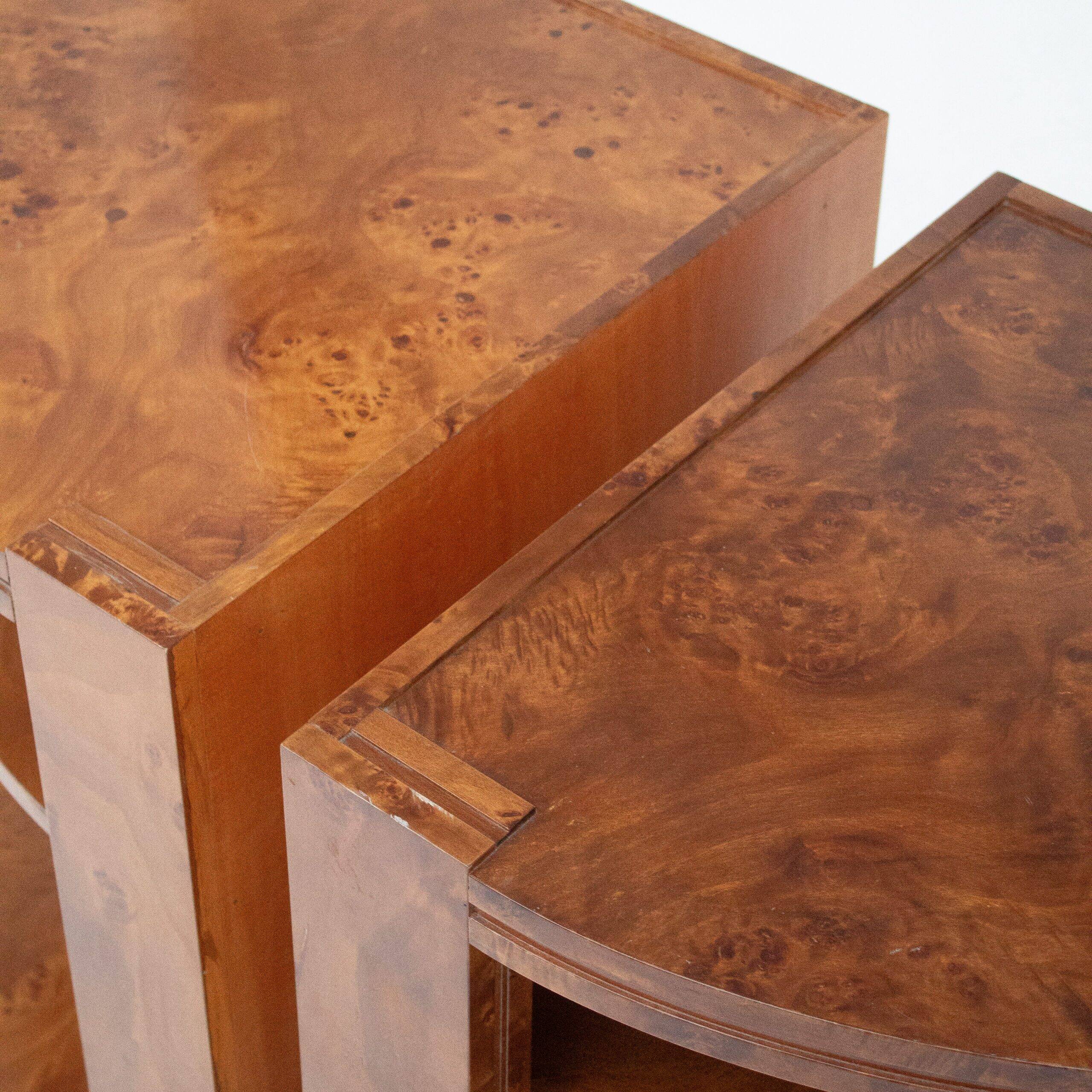 Pair of half-moon cabinets in burl wood