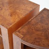 Pair of half-moon cabinets in burl wood