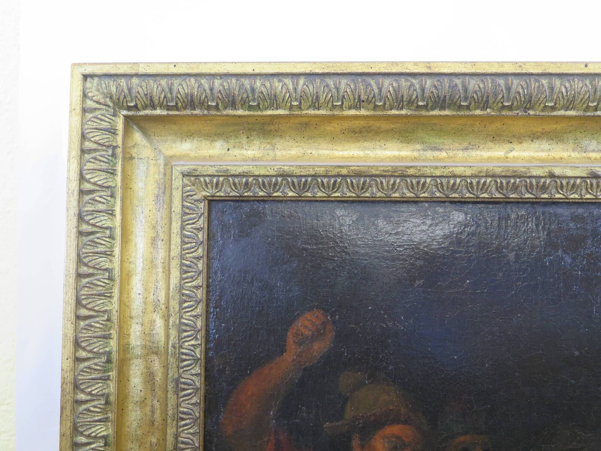 Antique painting Flagellation of Christ with early XIX gilded wooden frame