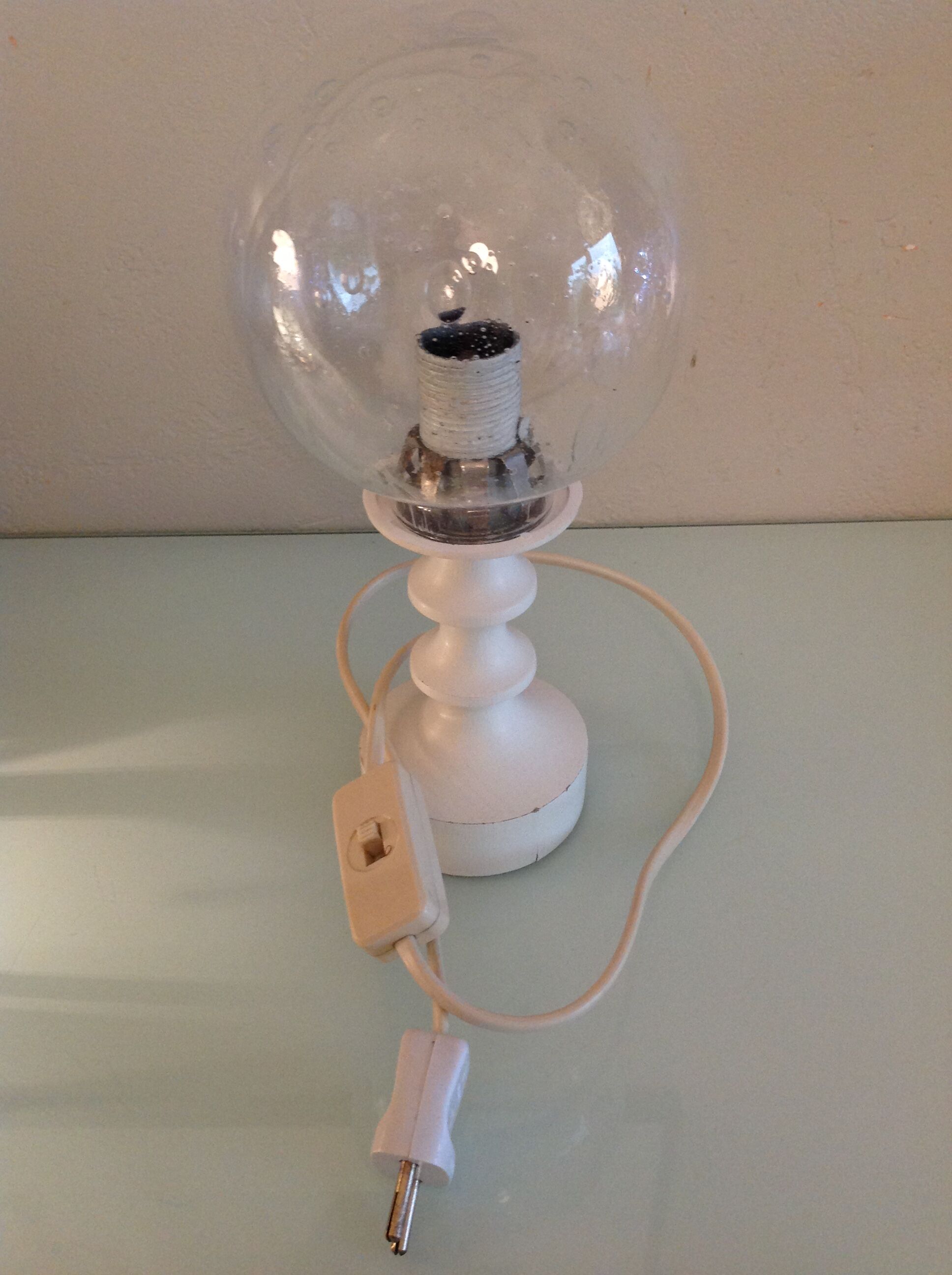 Glass globe bedside lamp/ vintage 60s-70s