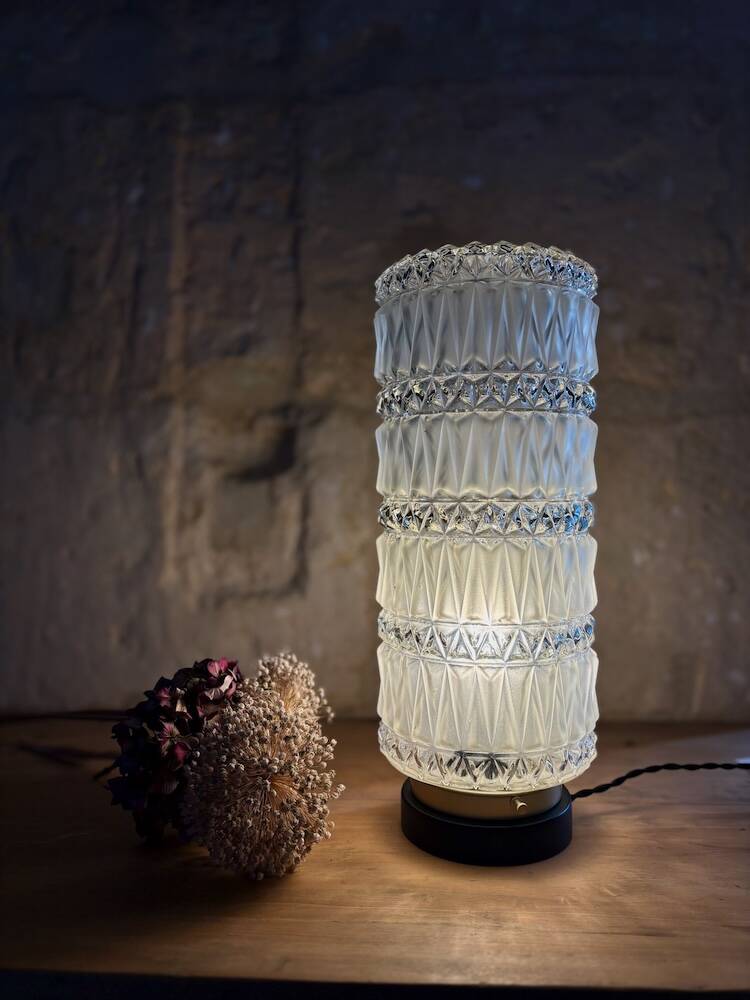 Vintage pressed glass column table lamp