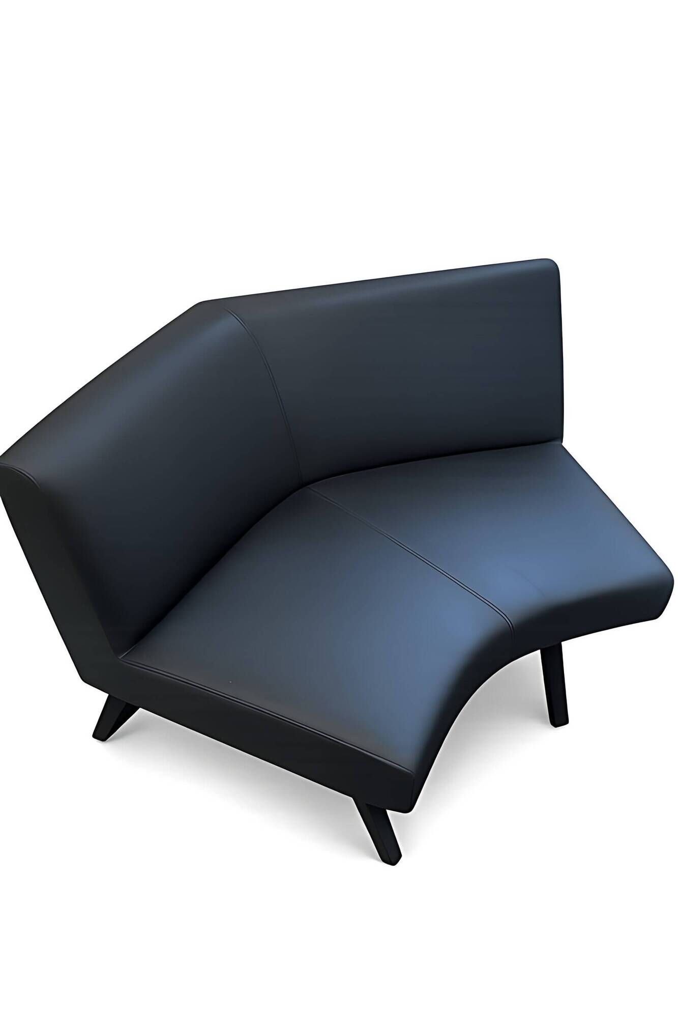 2-seater bench in black leather/PU with wooden legs
