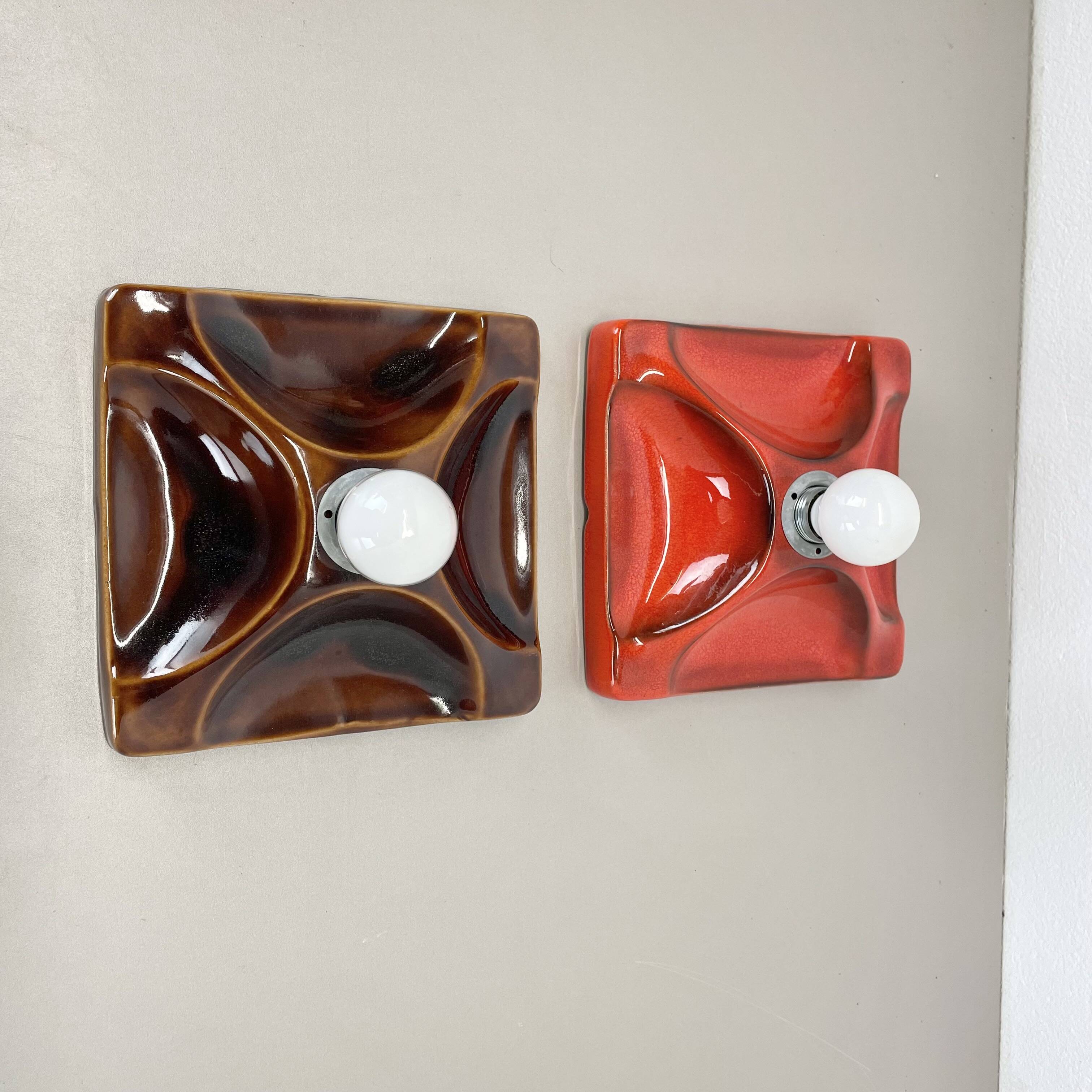 Set of two space age ceramic fat lava wall lights by hustadt lights germany 1970