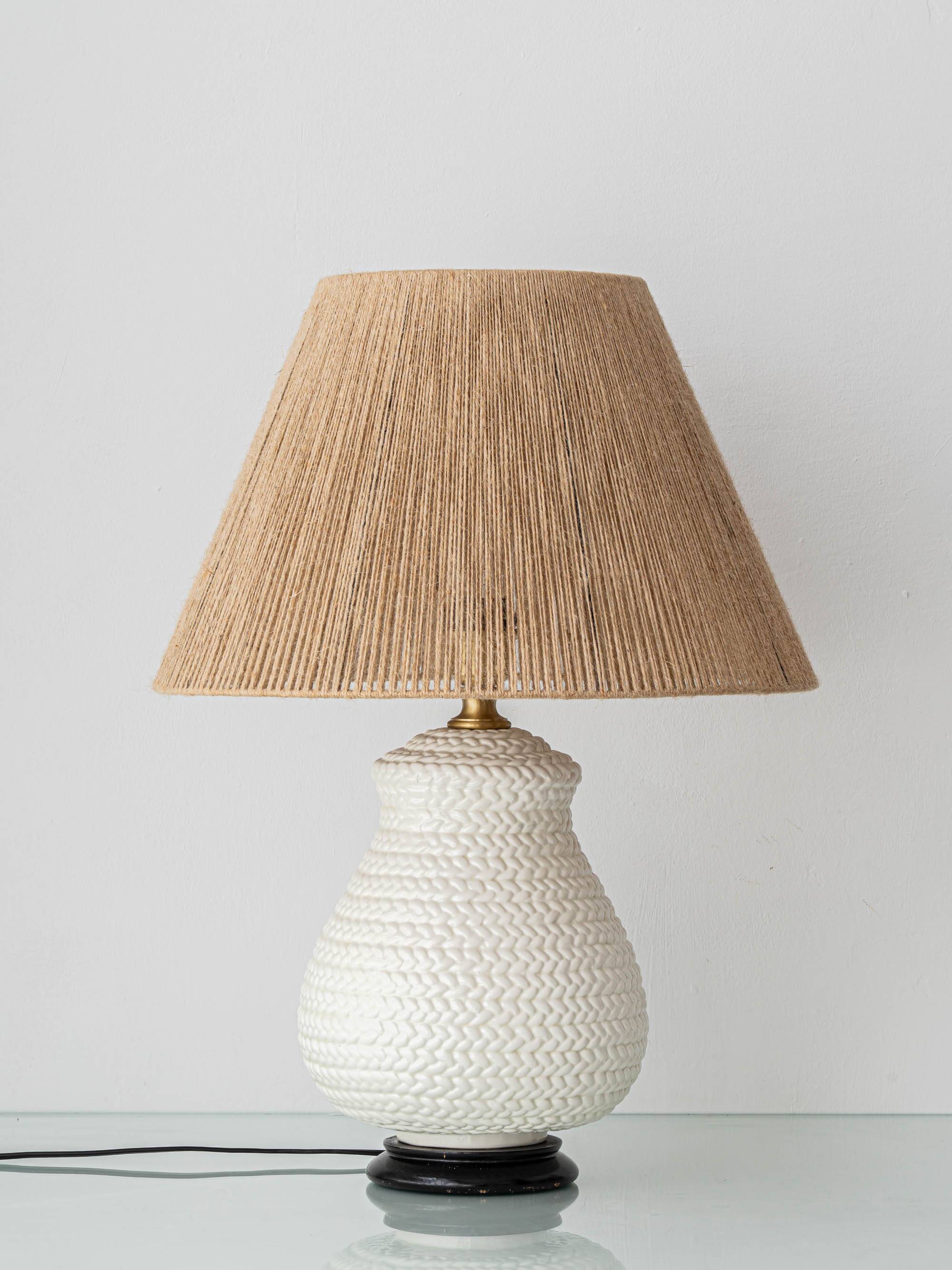 Coastal Table Lamp in Faux Wicker, Manises, Spain, 1960s, New Jute Shade