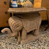 Vintage wicker elephant side table