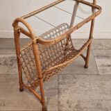 Rattan Magazine Rack, Bamboo, France 1975