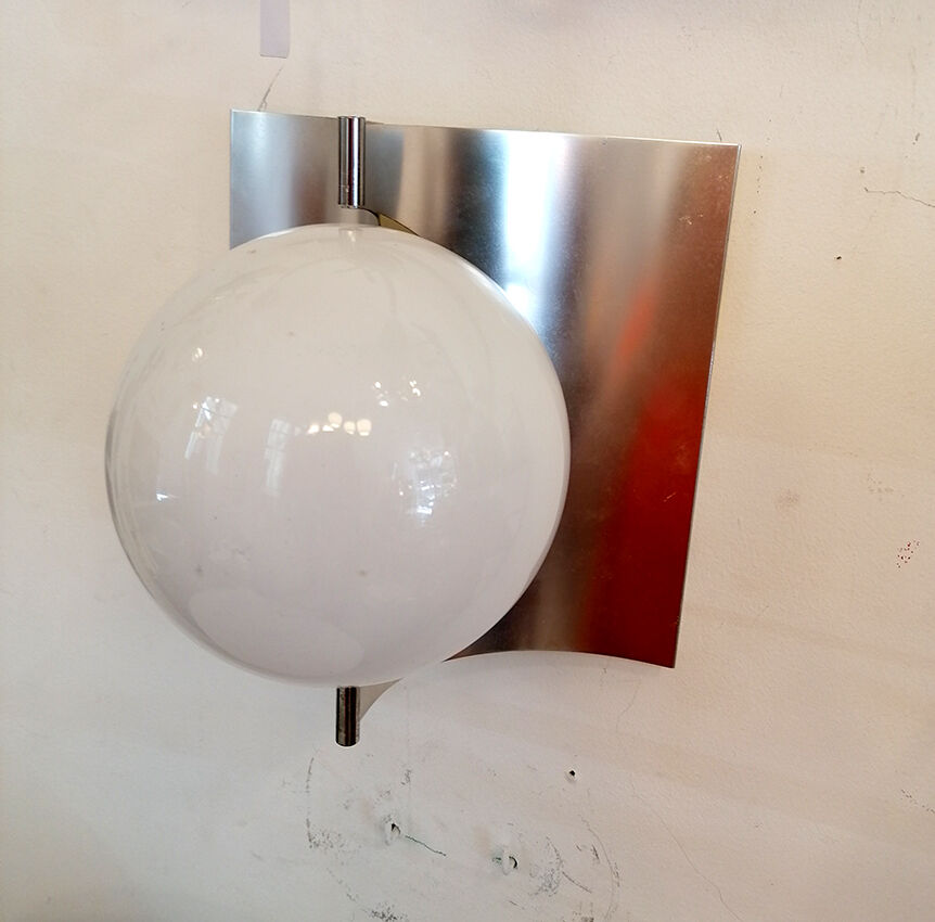 Brushed steel and opaline wall light 1970