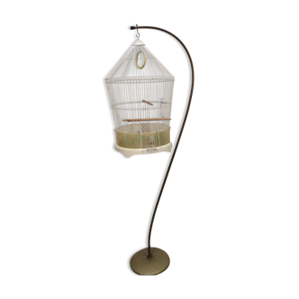 Bird cage hanging golden metal foot vintage 1960