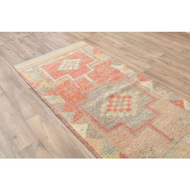 1970s Turkish Oushak Handmade Wool Cotton Orange Runner Rug 92x348