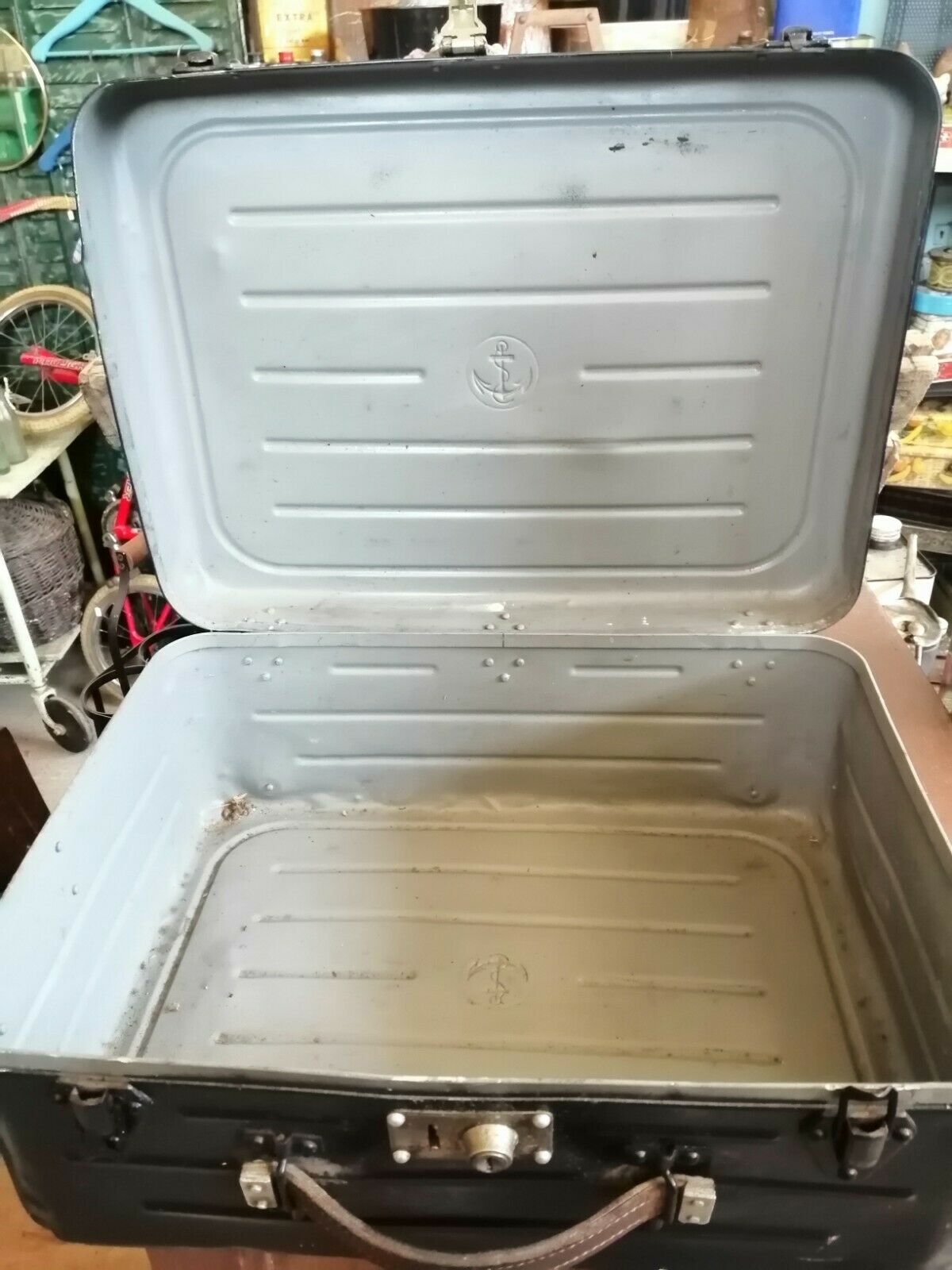 Beautiful old suitcase Vintage 1970s in marine metal army boat captain