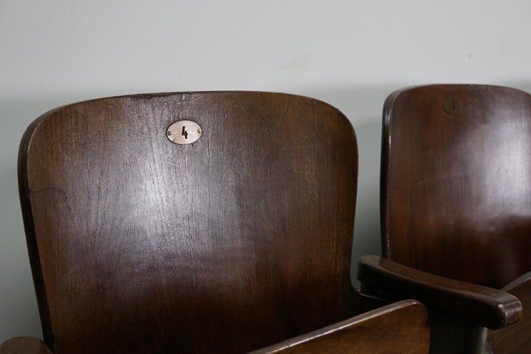 Vintage 4-seater cinema bench in metal and wood, Netherlands, 1930s