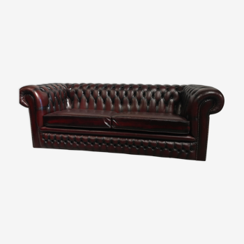 Sofa chesterfield antique burgundy leather 3 seats