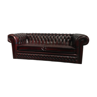 Sofa chesterfield antique burgundy leather 3 seats