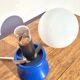 Lampe vintage pied diabolo bleu