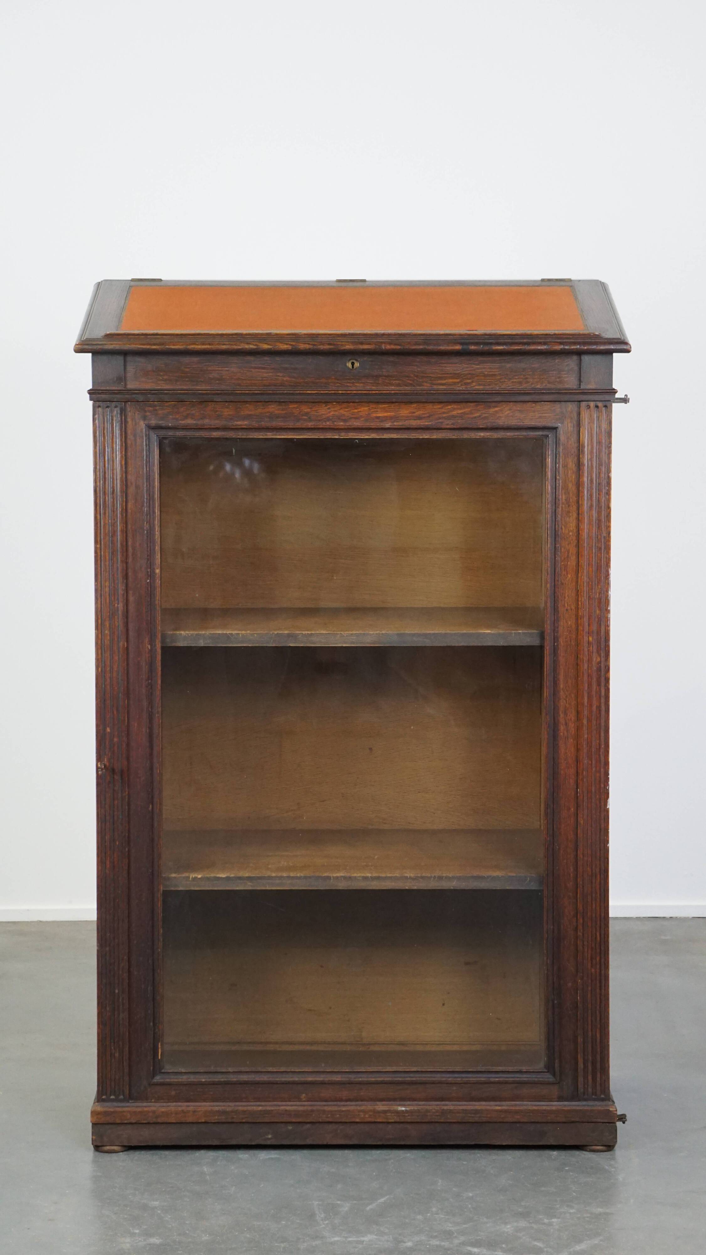 Antique Display Cabinet / Lectern / Showcase Cabinet Made of Oak with Glass