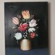 Painting on canvas still life decoration countryside bouquet flowers vintage frame black background