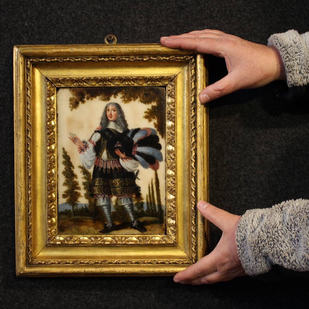 Antique 17th century marble painting, portrait of a South American nobleman