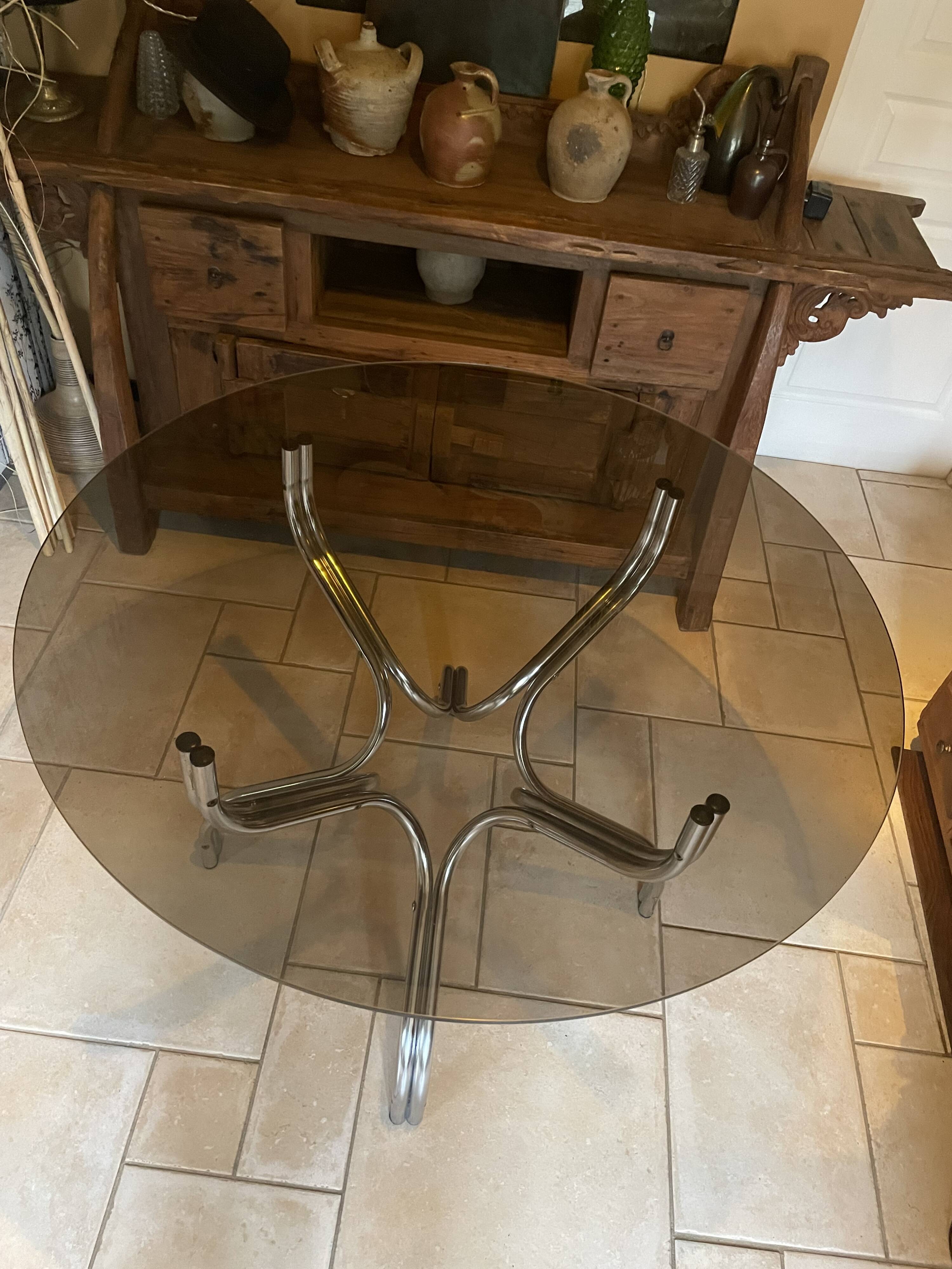 Vintage table with smoked glass top