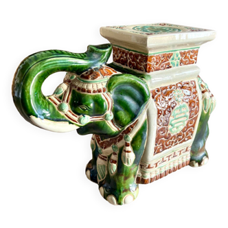 Enameled Ceramic Elephant, Plant Holder, Stool
