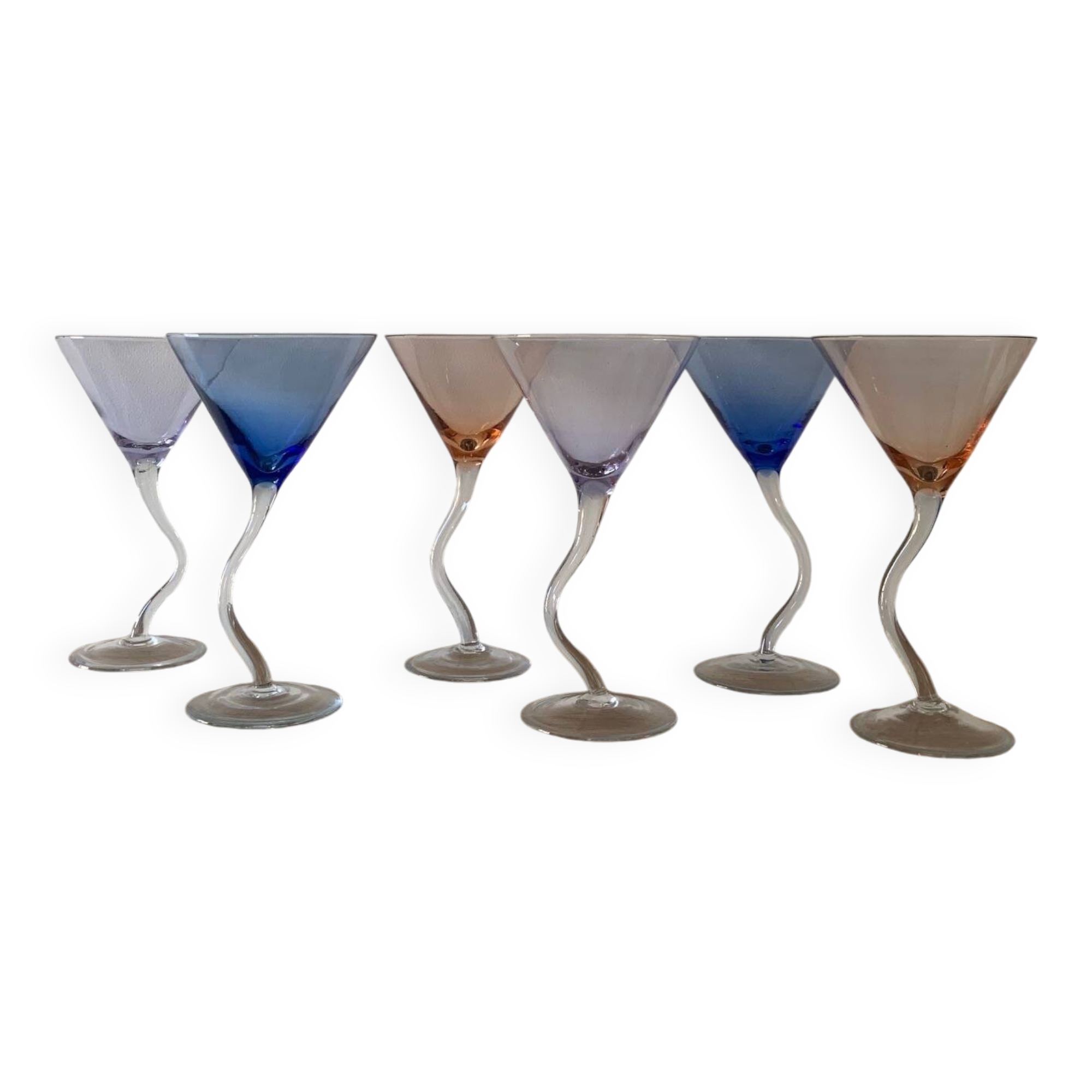 Set de 6 verres à cocktail dansant multicolor, 1990