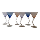 Set de 6 verres à cocktail dansant multicolor, 1990