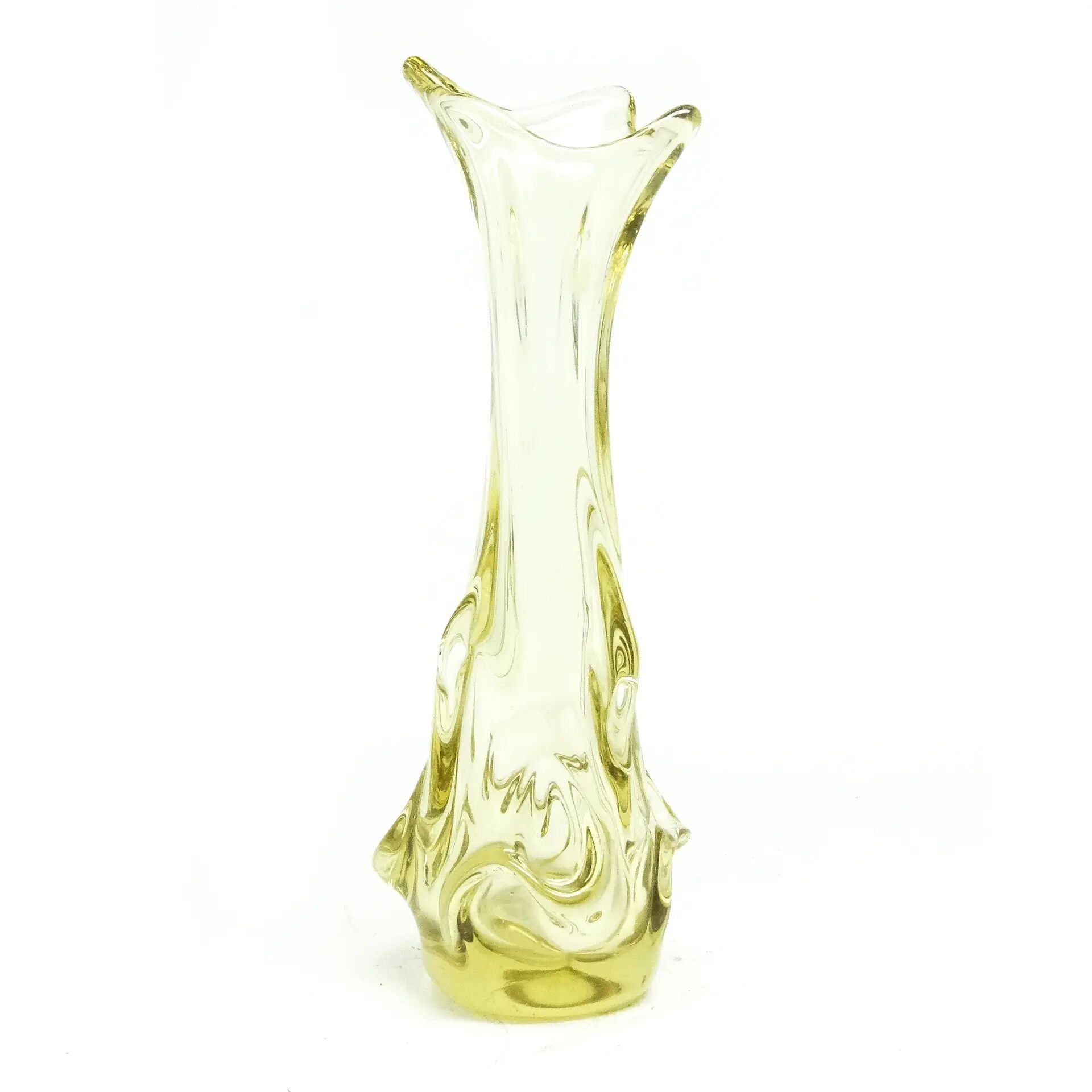 Vase postmoderne, verre jaune, Pologne, années 1970