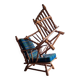 Set of 2 oak armchairs in mid-century style, covered in a blue-green checked fabric.