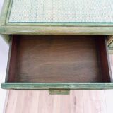 Vintage desk in bamboo and rattan, tinted green