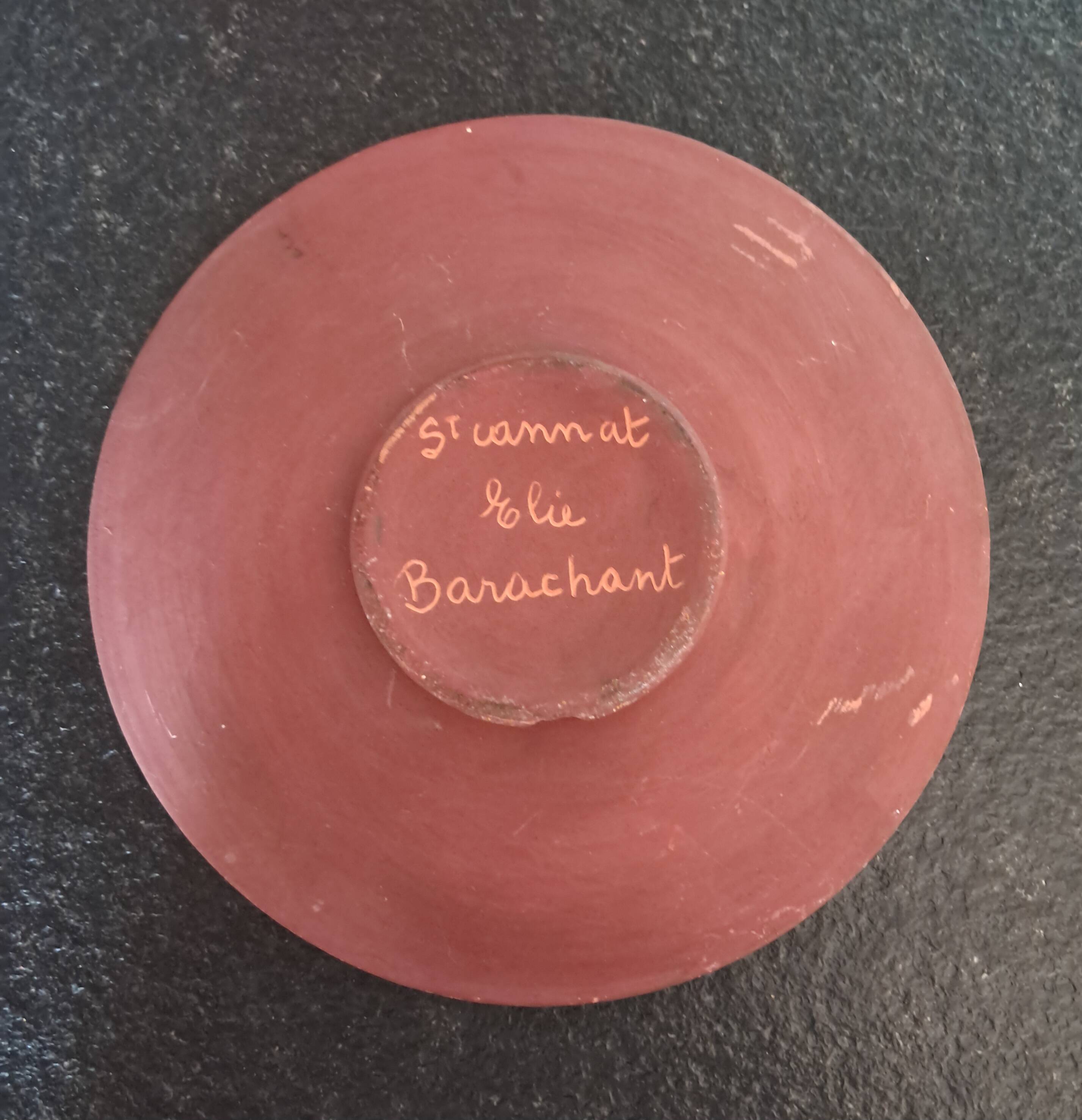 Ceramic plate, terracotta, glazed. Elie Brachant