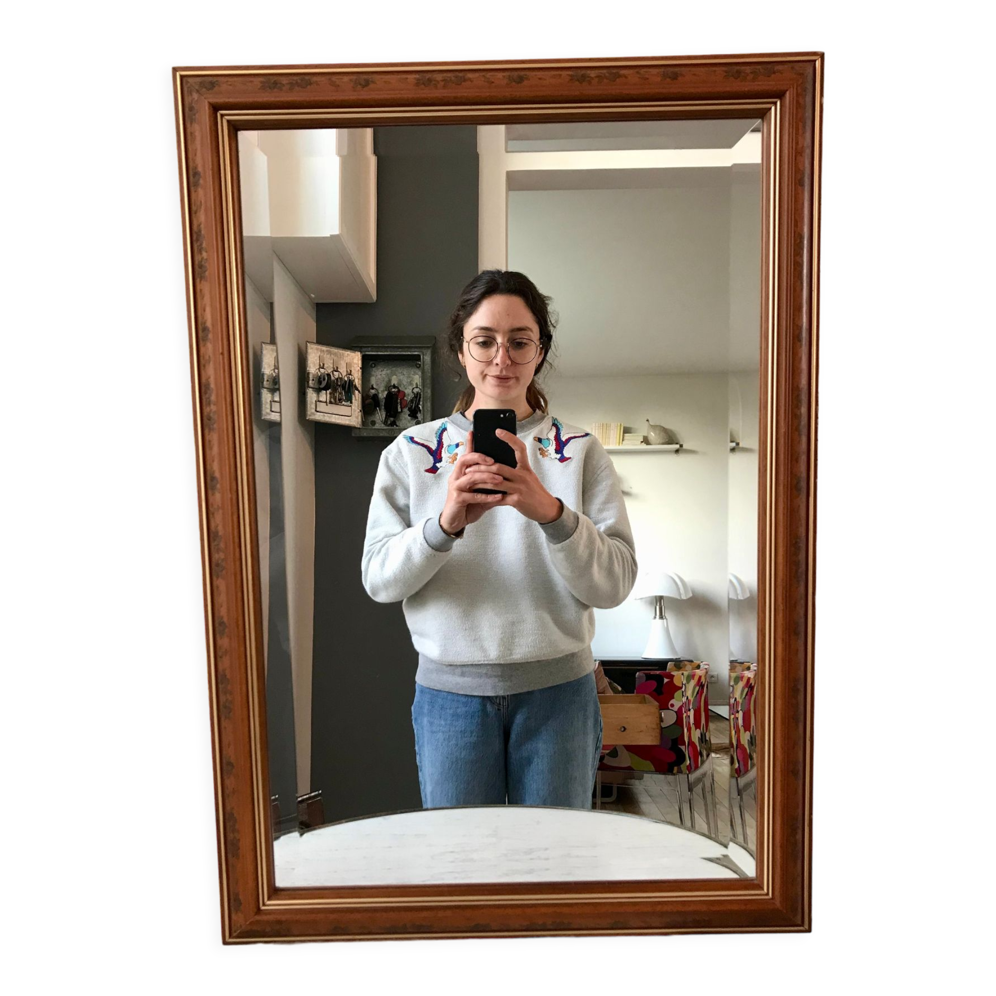 Mirror beveled wood vintage