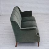 1960s, Danish 3-seater sofa, original turquoise-green furniture velour.