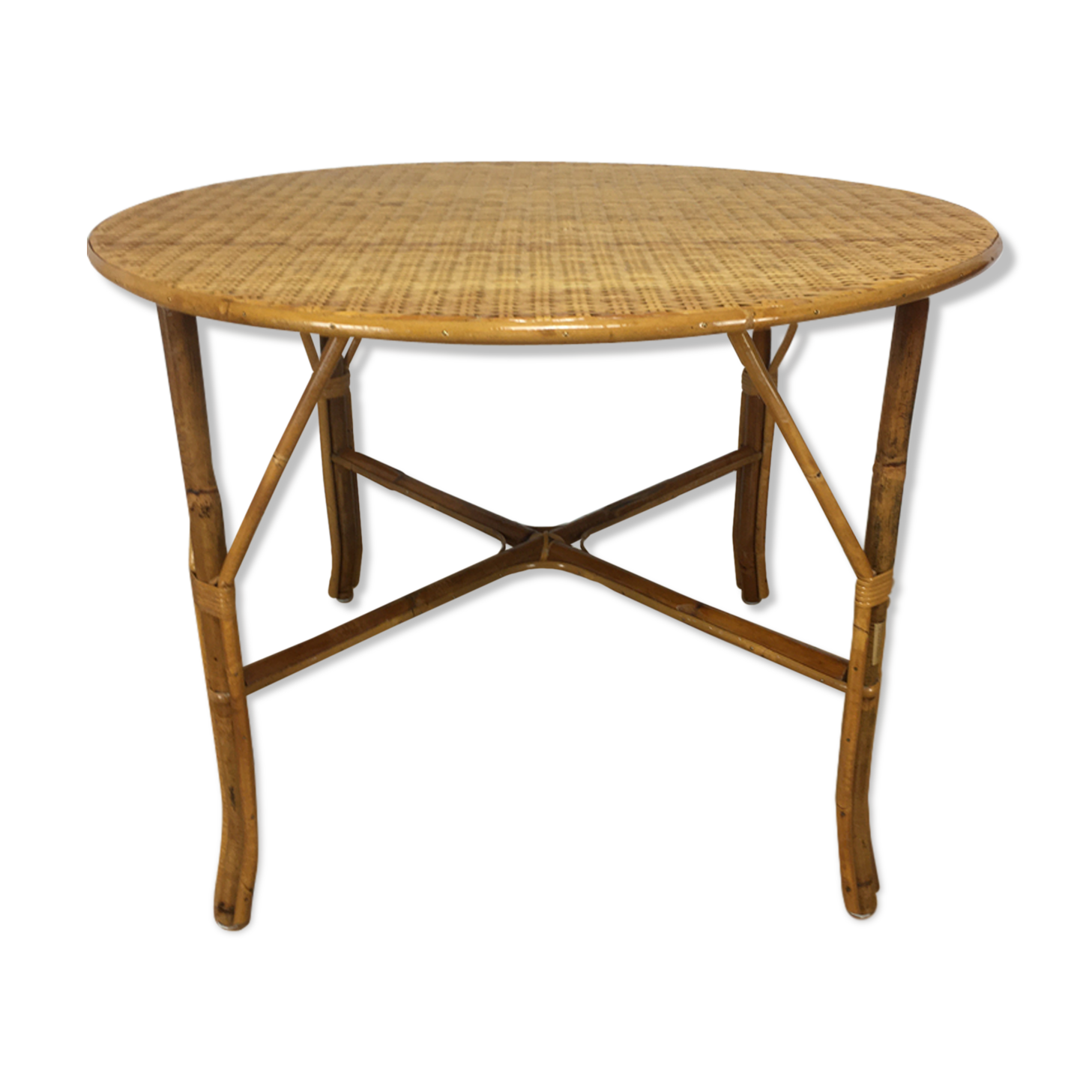 Round dining table 4 people rattan
