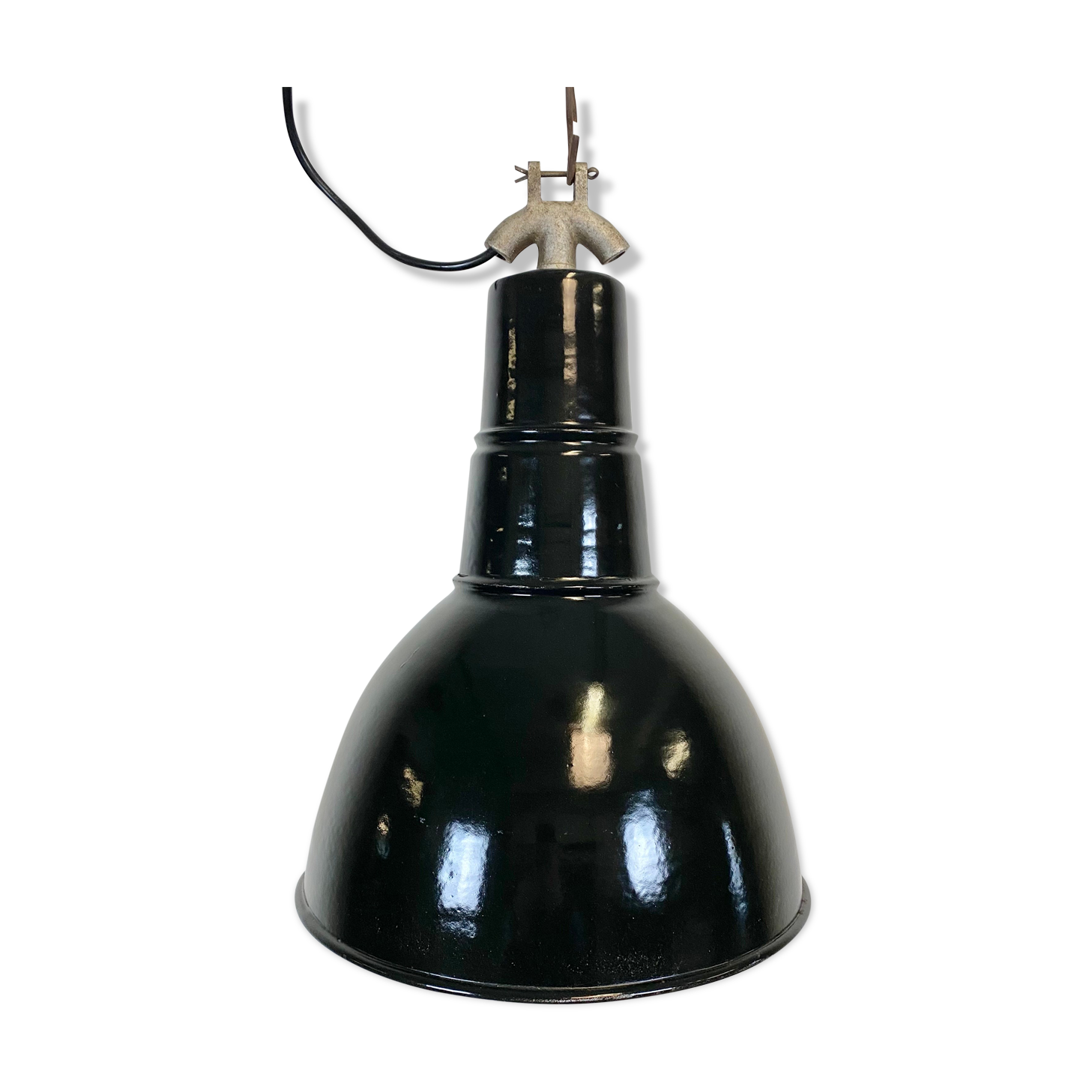 Vintage industrial black enamel light, 1930s