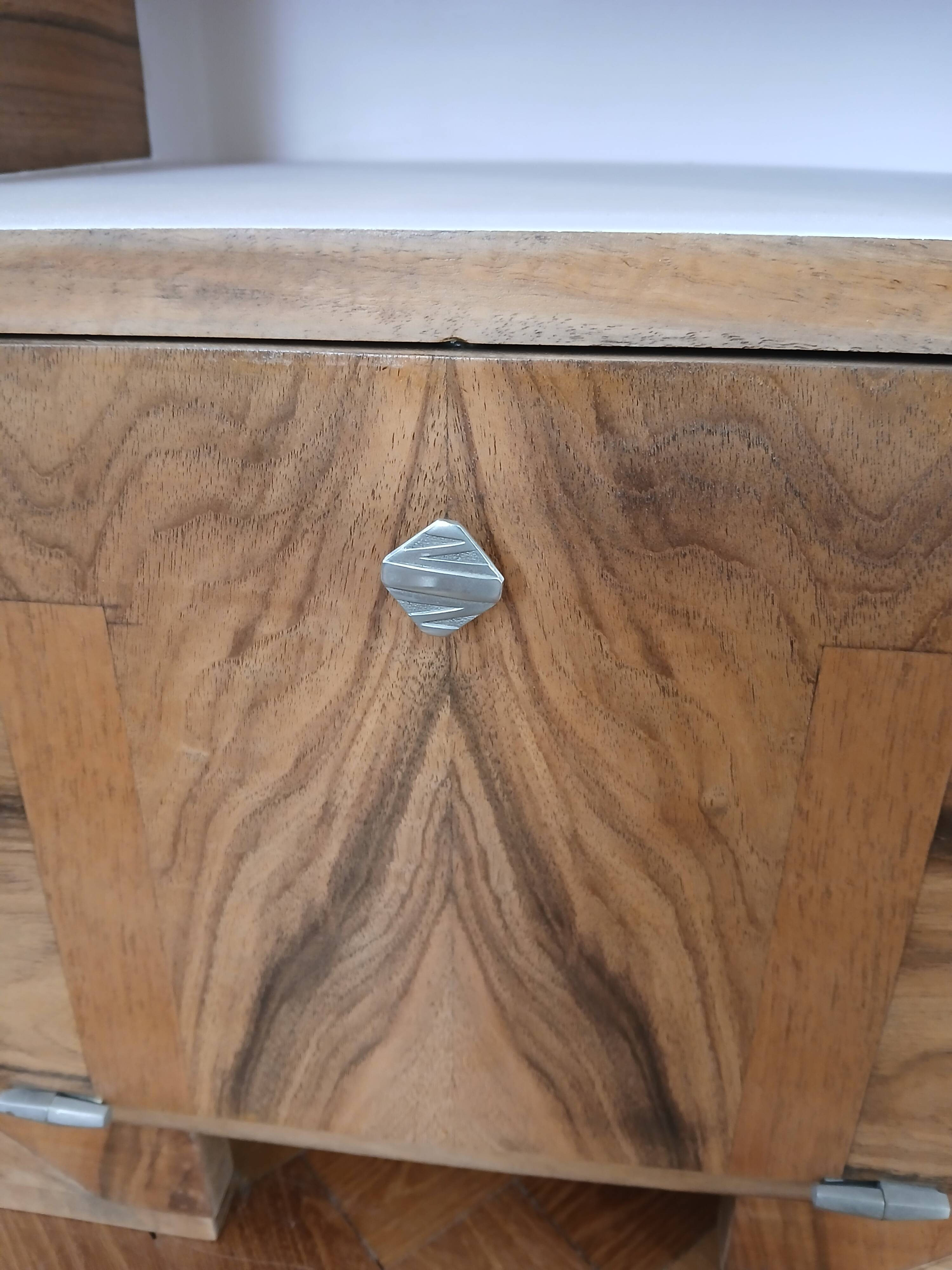 Table de chevet vintage rose marqueterie chêne