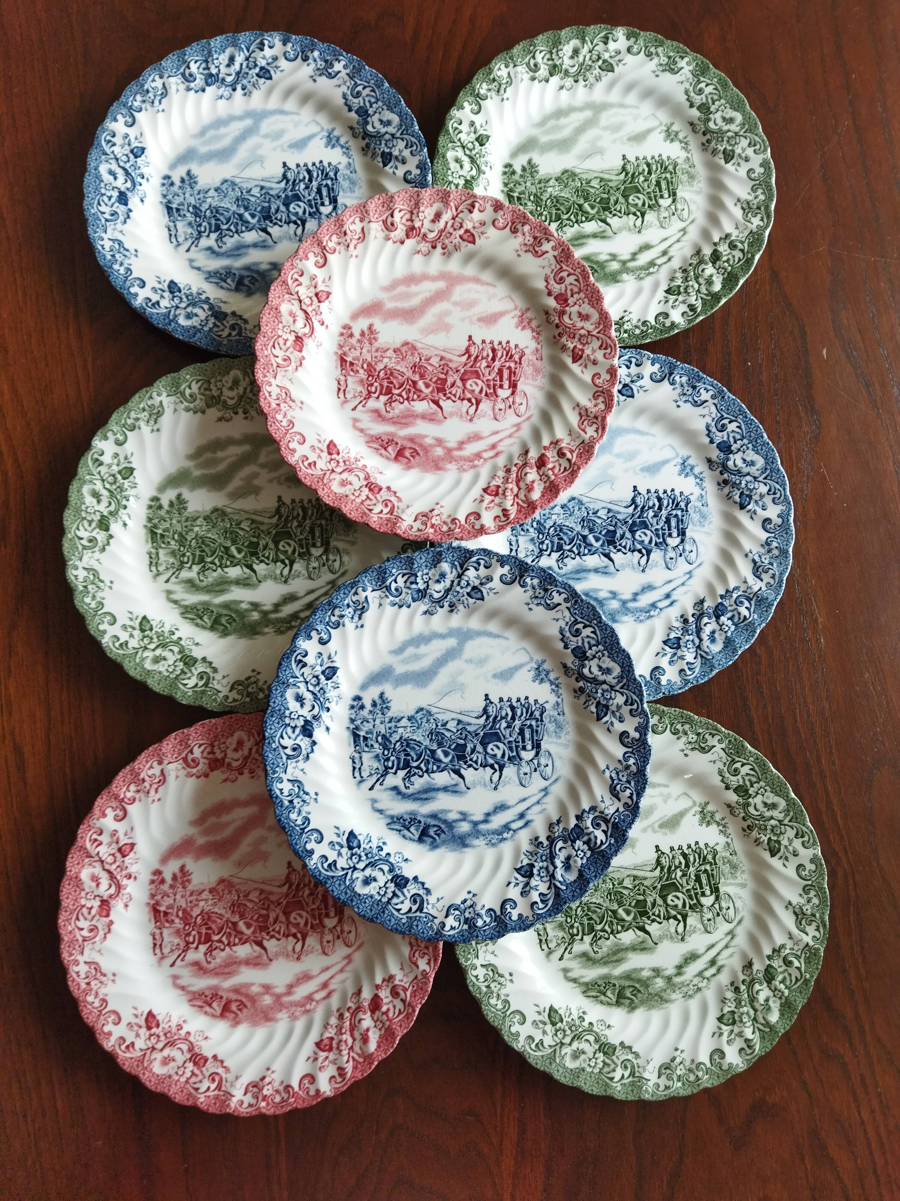 8 Johnson Bros "Coaching Scenes" English dessert plates