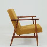 Vintage set of armchairs, golden yellow fabric, refurbished, 1970